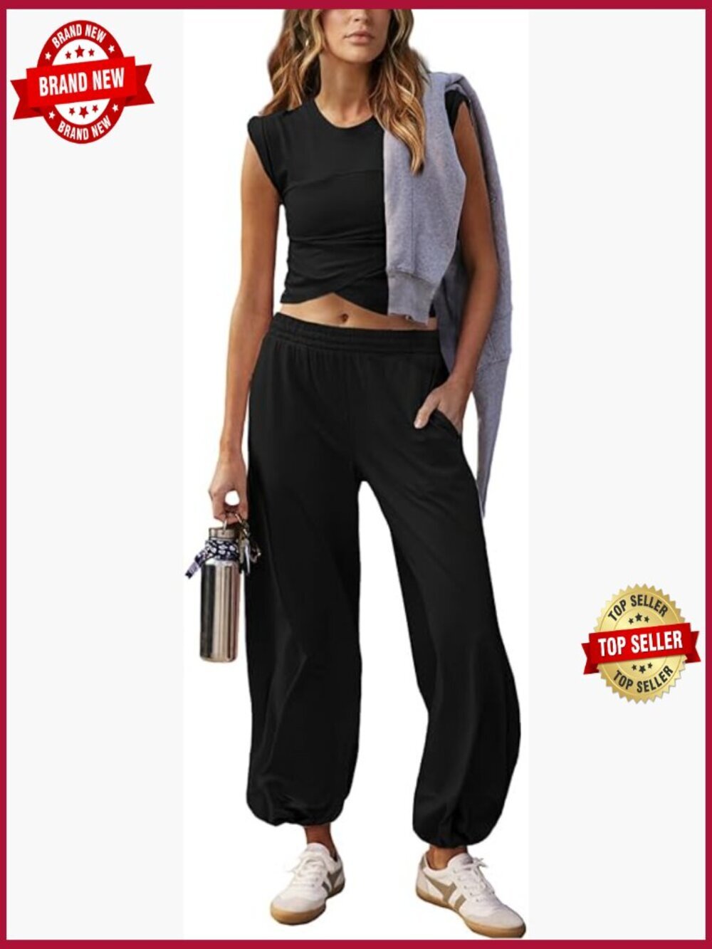 Womens 2 Piece Lounge Set Cropped Top Jogger Sweatpants Matching Sweatsuit